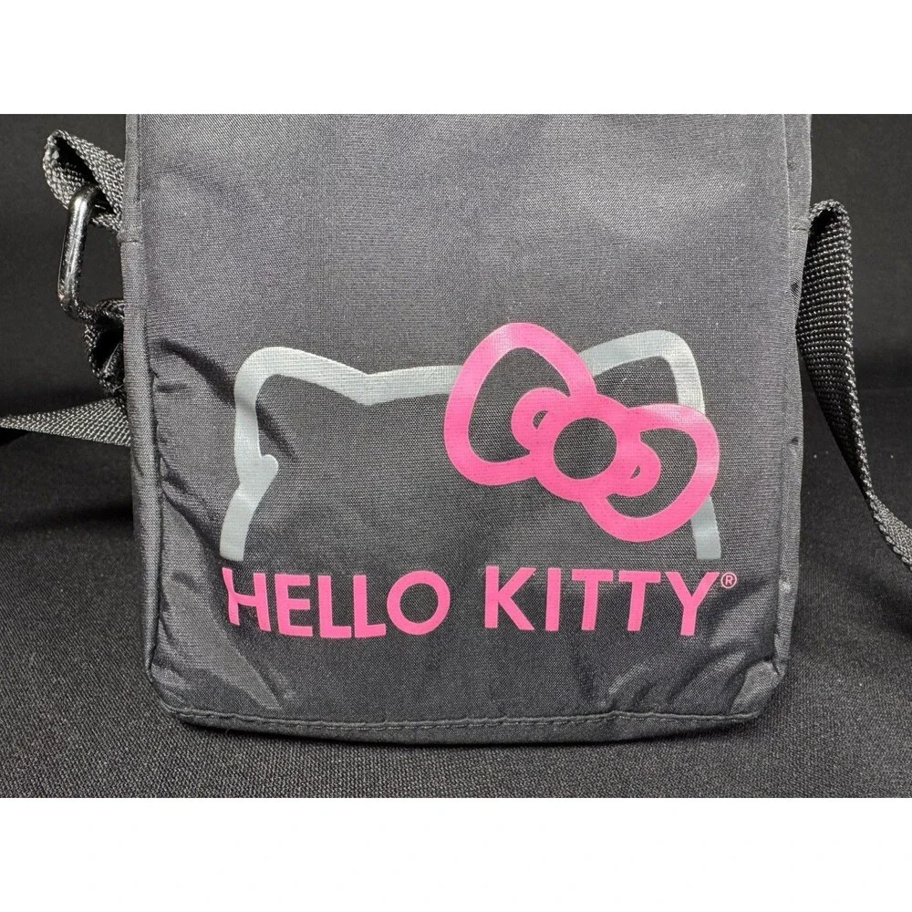 2011 Hello Kitty Black & Pink Vertical Crossbody Messenger Bag - Y2K Scene